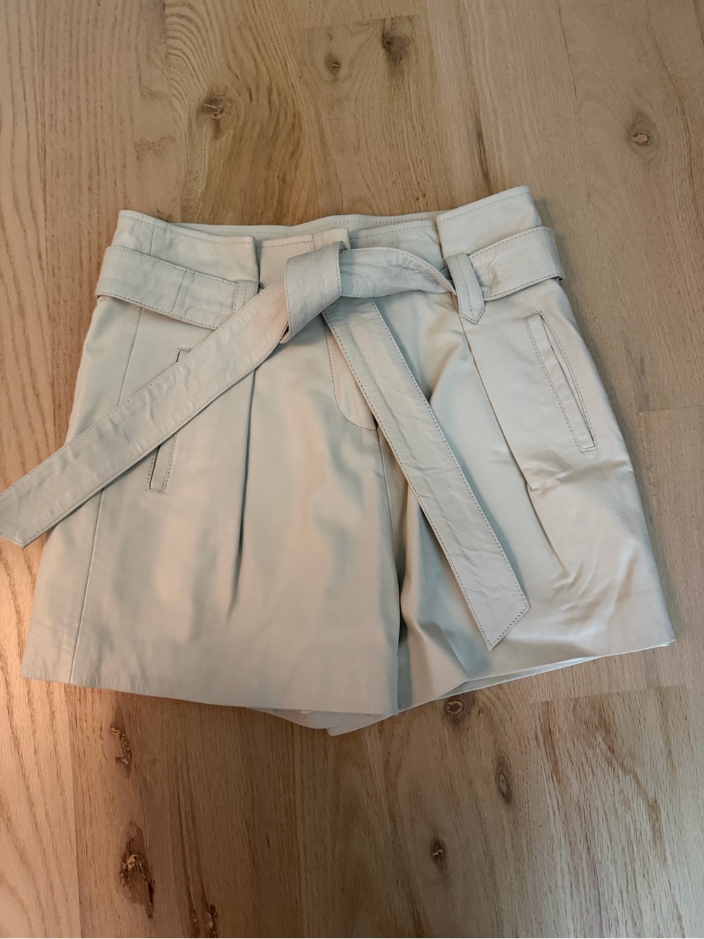 Muubaa Cream High-Waist Belted Shorts